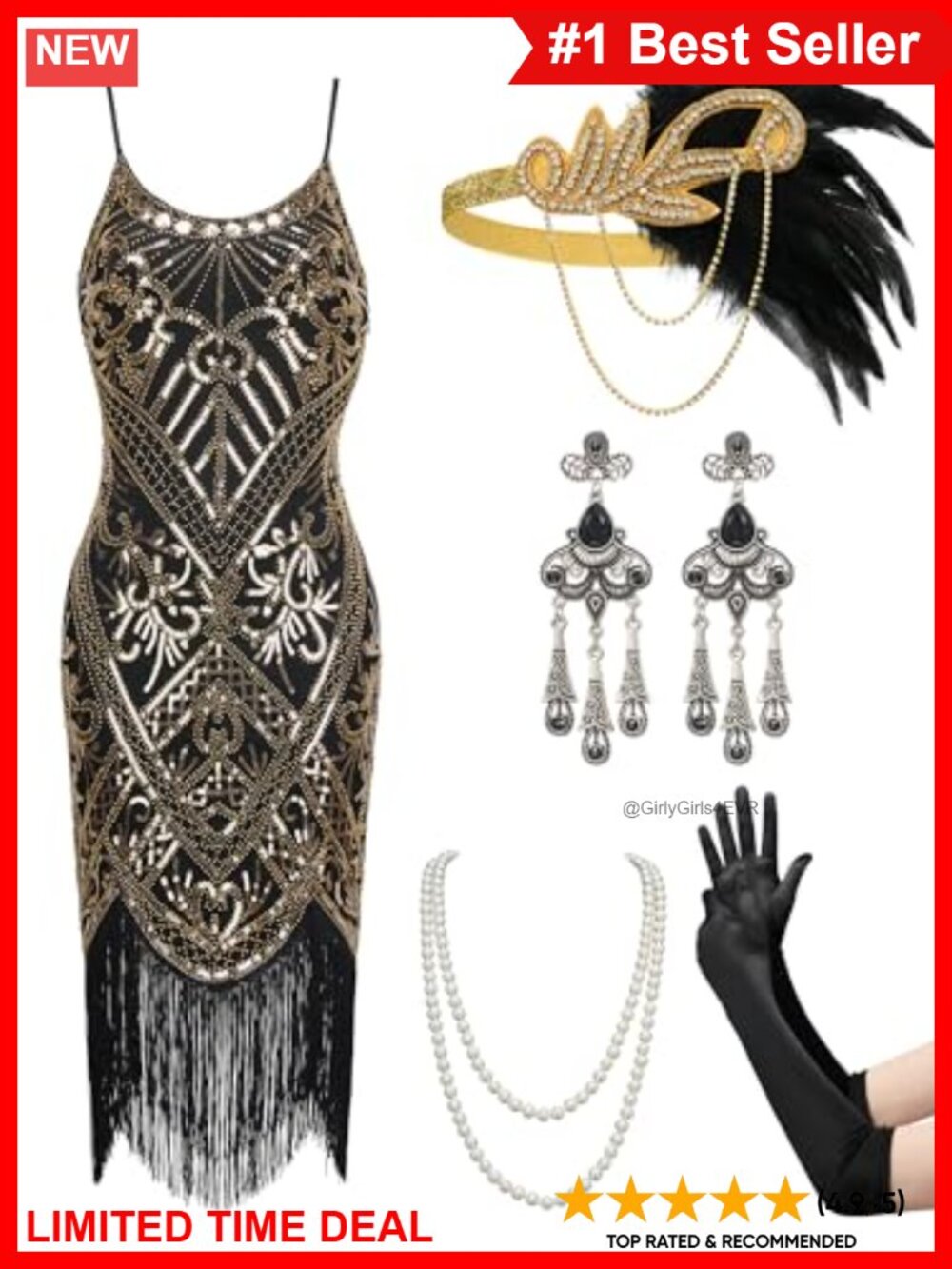 1920s Flapper Sequin Fringe Cocktail Dress U Neck Sleeveless Gatsby Prom